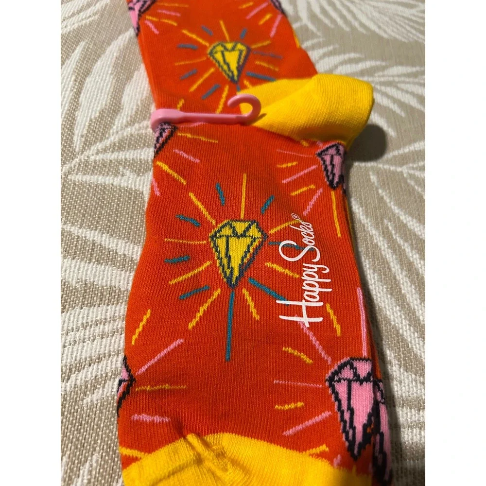 Happy Socks Mens Pink Panther Diamond Combed Cotton 8-12‎ Orange Pink Yellow New